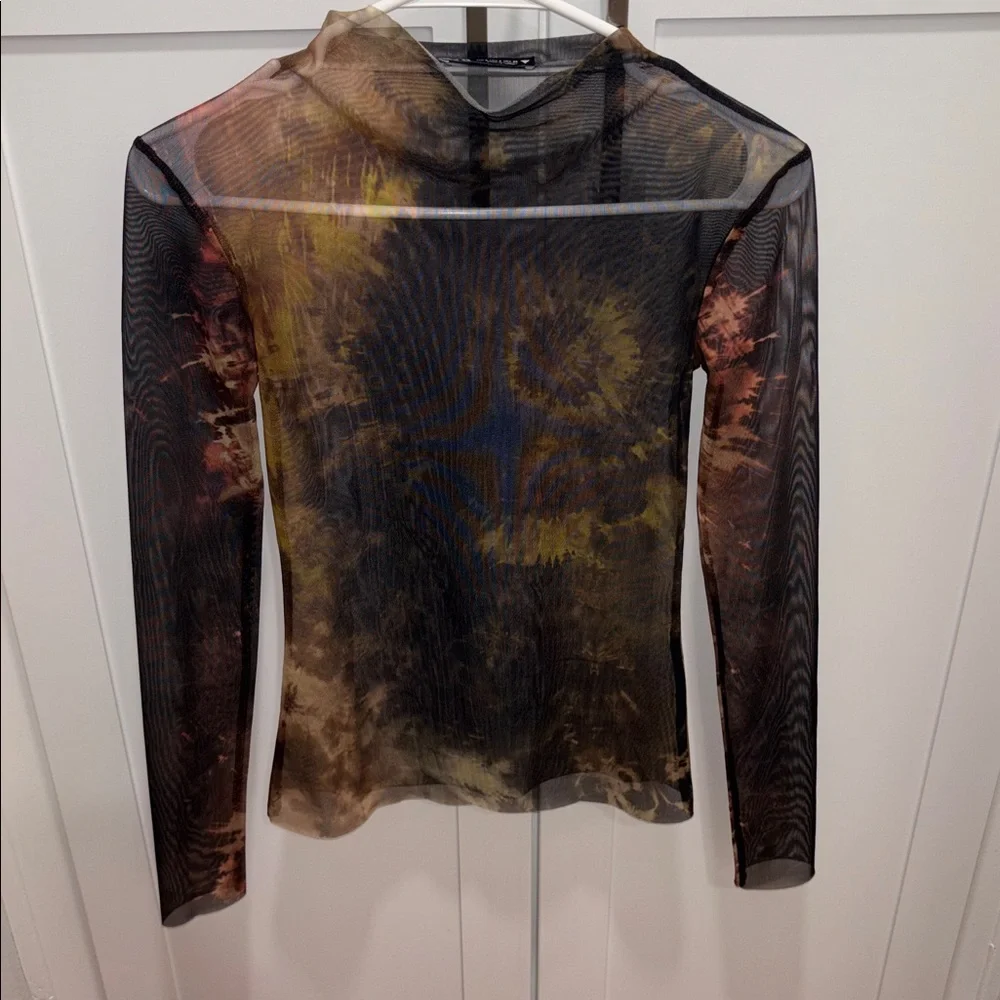 Zara Sheer Long Sleeve Top - Black, Brown, Tan - Picture 2 of 7
